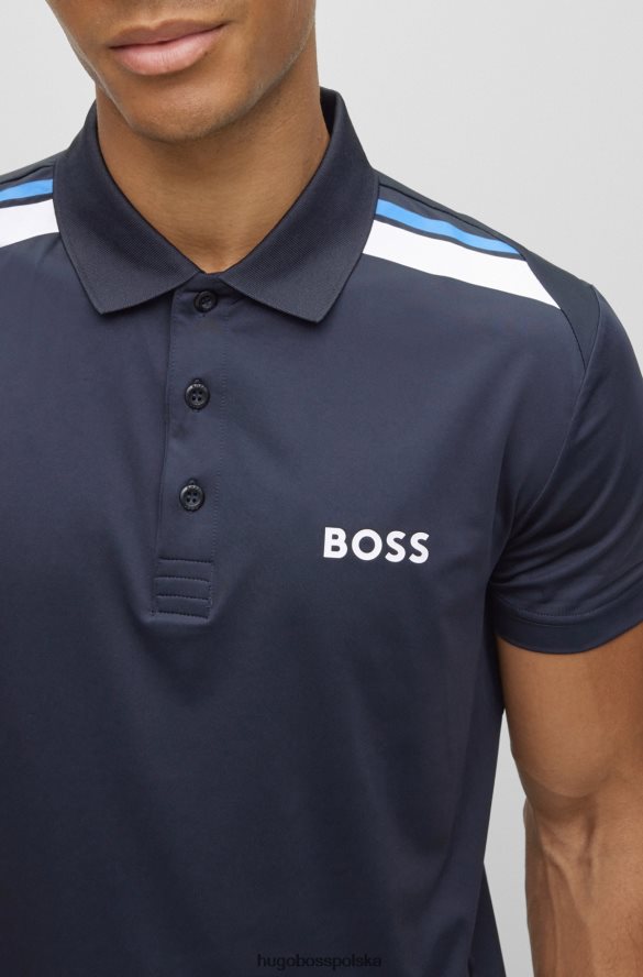 Hugo Boss ciemnoniebieska koszulka polo z aktywnego stretchu i nadrukiem w paski hugo ciemny niebieski R0X0H62045