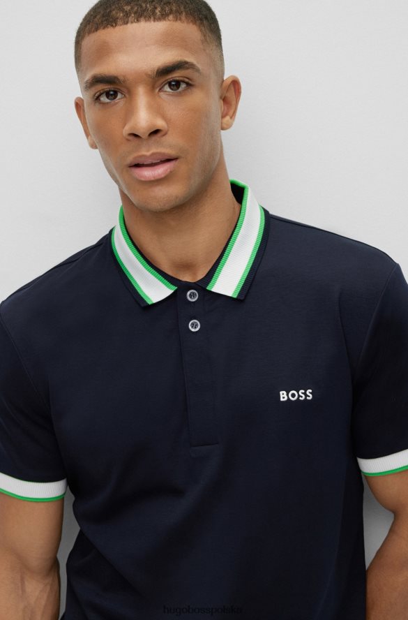 Hugo Boss ciemnoniebieska koszulka polo z bawełny interlock, slim-fit, z haftowanym logo hugo ciemny niebieski R0X0H61909
