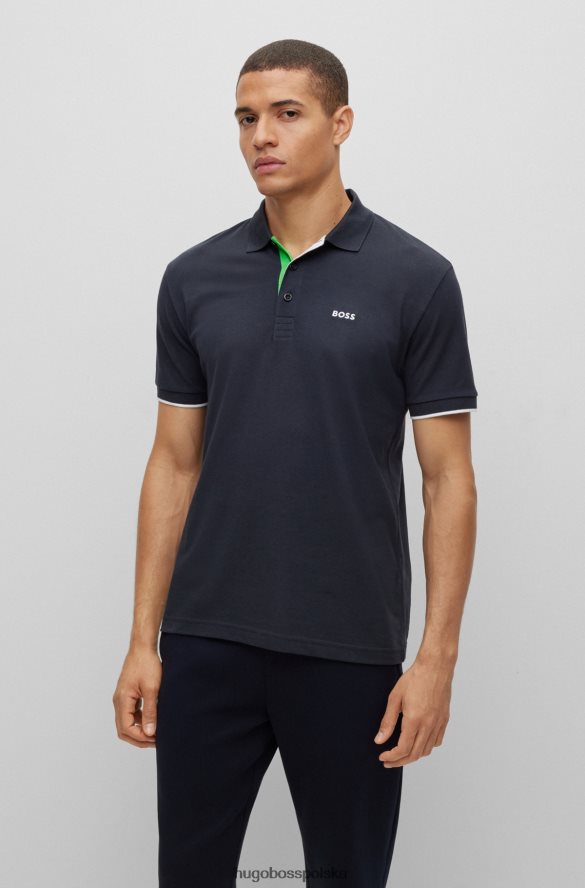 Hugo Boss ciemnoniebieska koszulka polo z bawełny organicznej z wyszytym logo na kołnierzyku hugo ciemny niebieski R0X0H61380