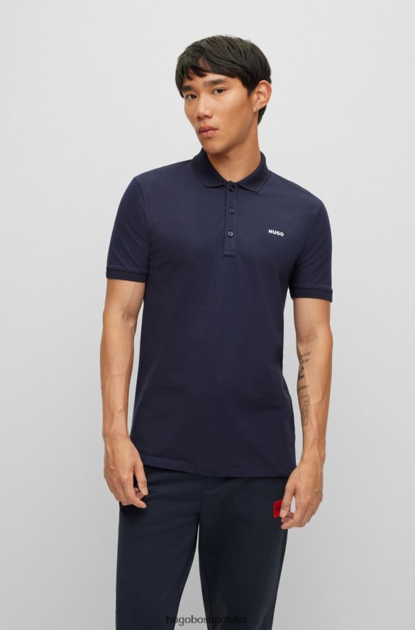 Hugo Boss ciemnoniebieska koszulka polo z elastycznej bawełny z kontrastowym logo hugo ciemny niebieski R0X0H63602