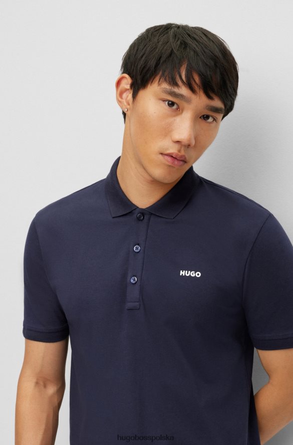 Hugo Boss ciemnoniebieska koszulka polo z elastycznej bawełny z kontrastowym logo hugo ciemny niebieski R0X0H63602