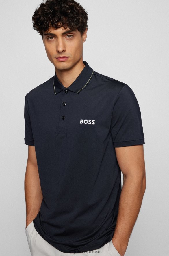 Hugo Boss ciemnoniebieska koszulka polo z logo, wykonana z elastycznego dżerseju hugo ciemny niebieski R0X0H63149