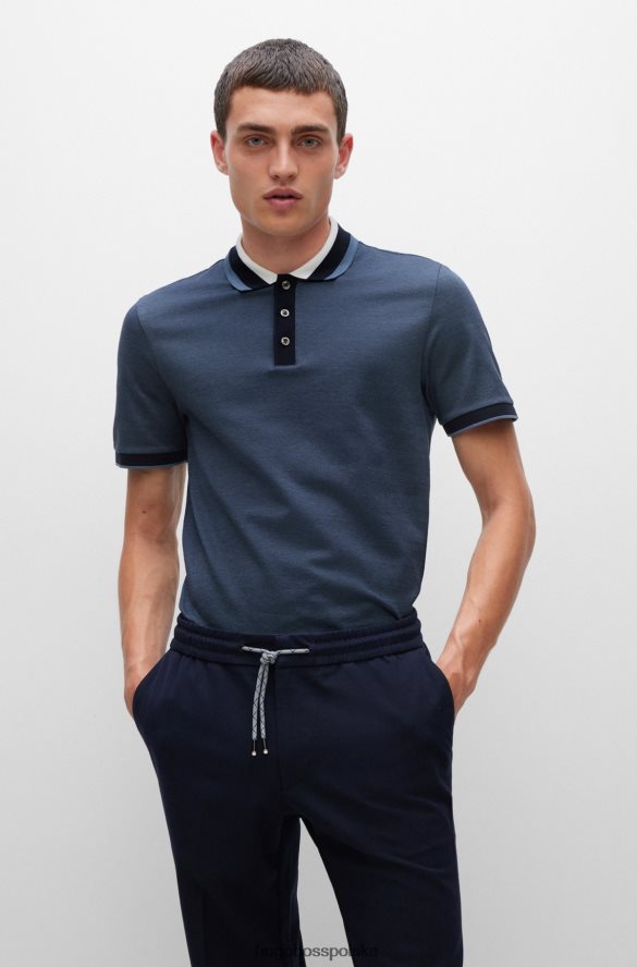 Hugo Boss ciemnoniebieska koszulka polo z merceryzowanej bawełny z kołnierzykiem w paski hugo ciemny niebieski R0X0H63620