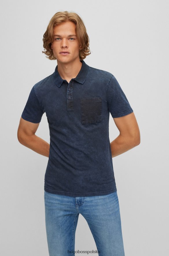 Hugo Boss ciemnoniebieska koszulka polo ze spranej bawełny z kieszenią na piersi hugo ciemny niebieski R0X0H62908