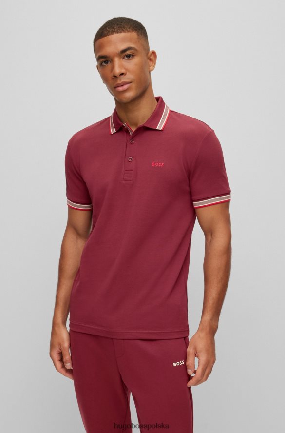 Hugo Boss ciemnoróżowa koszulka polo z bawełny organicznej z zakrzywionym logo hugo ciemno różowy R0X0H61200