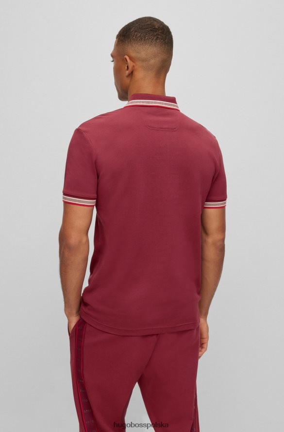 Hugo Boss ciemnoróżowa koszulka polo z bawełny organicznej z zakrzywionym logo hugo ciemno różowy R0X0H61200
