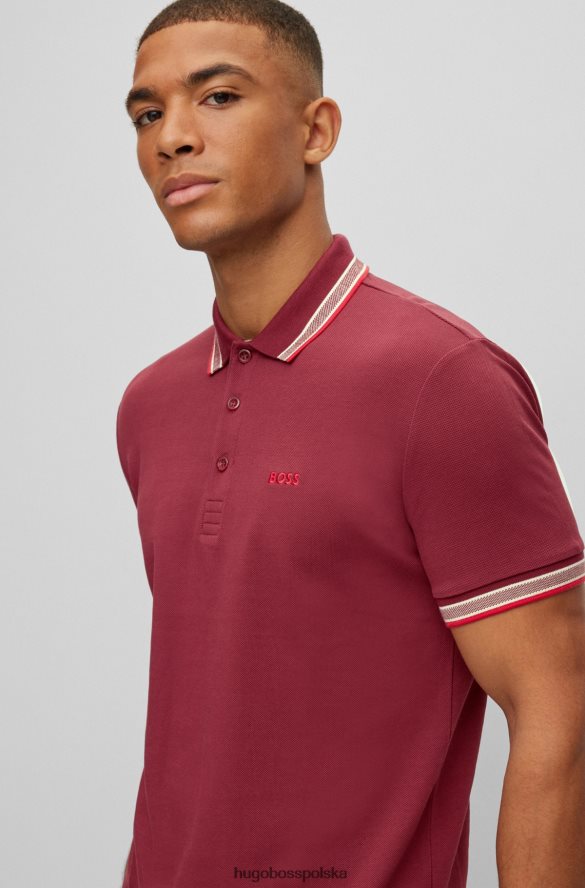 Hugo Boss ciemnoróżowa koszulka polo z bawełny organicznej z zakrzywionym logo hugo ciemno różowy R0X0H61200