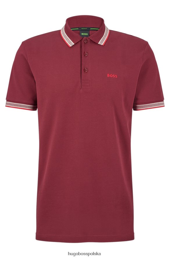 Hugo Boss ciemnoróżowa koszulka polo z bawełny organicznej z zakrzywionym logo hugo ciemno różowy R0X0H61200