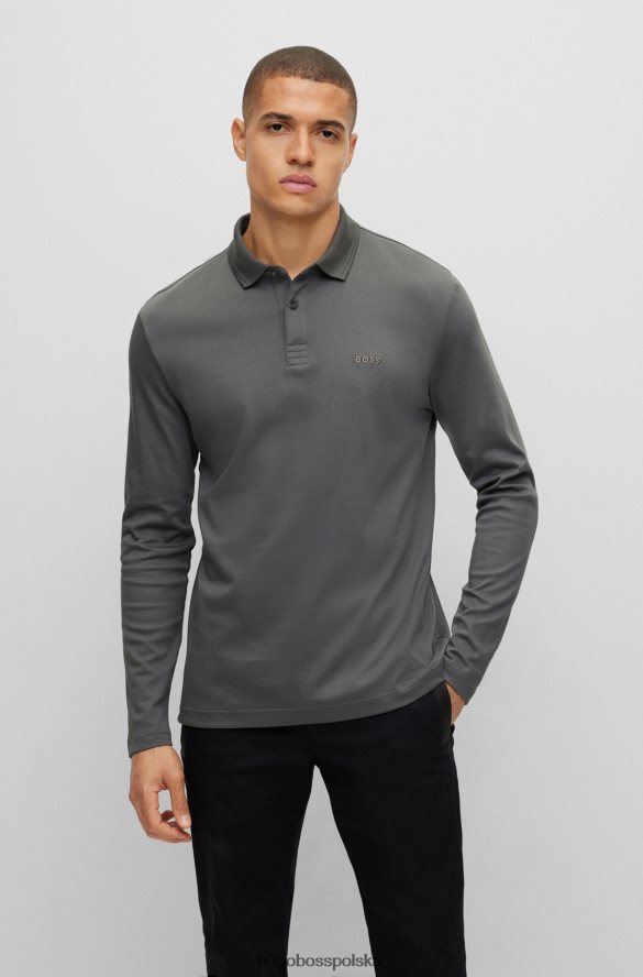 Hugo Boss ciemnoszara, bawełniana koszulka polo typu interlock z tonalnym logo hugo ciemno szary R0X0H61088