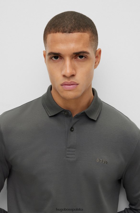 Hugo Boss ciemnoszara, bawełniana koszulka polo typu interlock z tonalnym logo hugo ciemno szary R0X0H61088