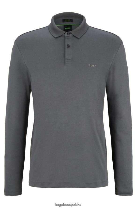 Hugo Boss ciemnoszara, bawełniana koszulka polo typu interlock z tonalnym logo hugo ciemno szary R0X0H61088