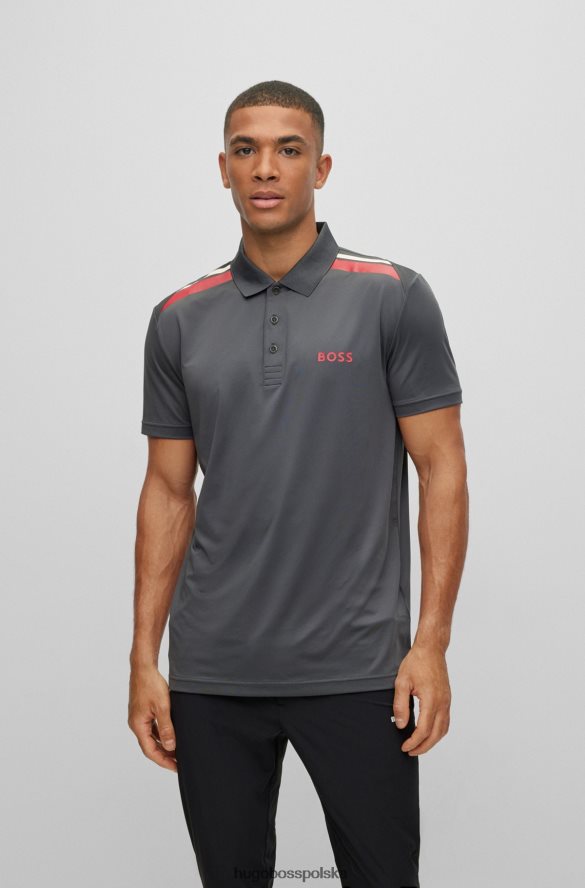 Hugo Boss ciemnoszara koszulka polo hugo z aktywnym stretchem i nadrukiem w paski ciemno szary R0X0H62047