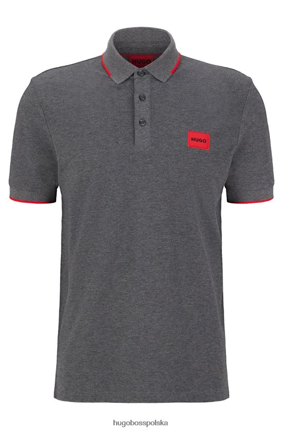 Hugo Boss ciemnoszara koszulka polo o dopasowanym kroju hugo z bawełny piqu¦ z czerwoną metką z logo ciemno szary R0X0H61807
