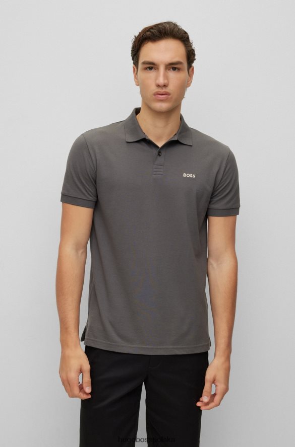 Hugo Boss ciemnoszara koszulka polo z bawełny organicznej z kontrastowym logo hugo ciemno szary R0X0H61160