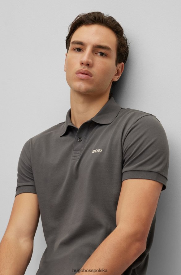 Hugo Boss ciemnoszara koszulka polo z bawełny organicznej z kontrastowym logo hugo ciemno szary R0X0H61160