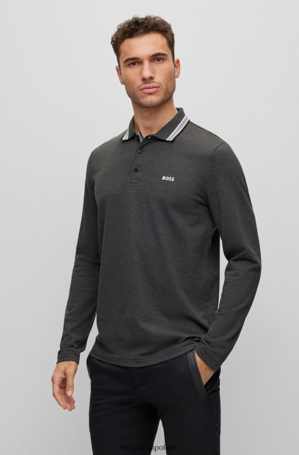 Hugo Boss ciemnoszara koszulka polo z bawełny piqu¦ z kołnierzykiem ozdobionym detalami hugo ciemno szary R0X0H61528