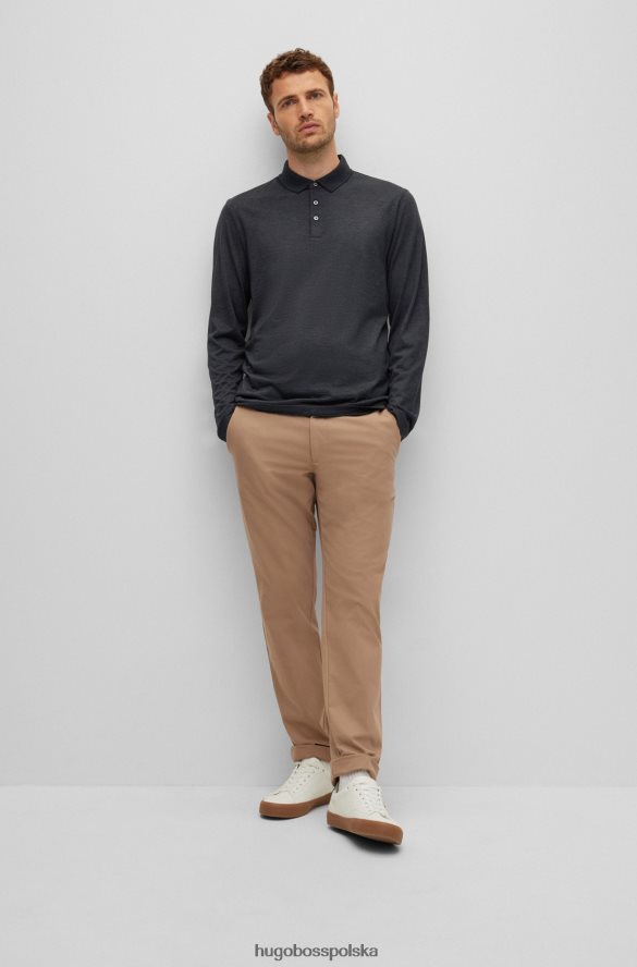 Hugo Boss ciemnoszara koszulka polo z długim rękawem, wykonana z włoskiej wełny regeneracyjnej hugo ciemno szary R0X0H62817
