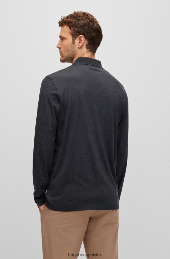 Hugo Boss ciemnoszara koszulka polo z długim rękawem, wykonana z włoskiej wełny regeneracyjnej hugo ciemno szary R0X0H62817