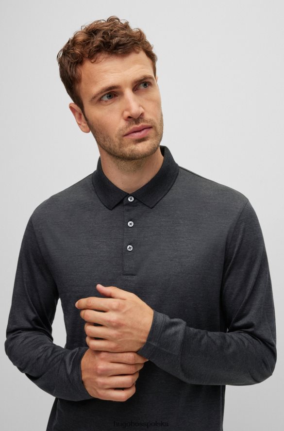 Hugo Boss ciemnoszara koszulka polo z długim rękawem, wykonana z włoskiej wełny regeneracyjnej hugo ciemno szary R0X0H62817