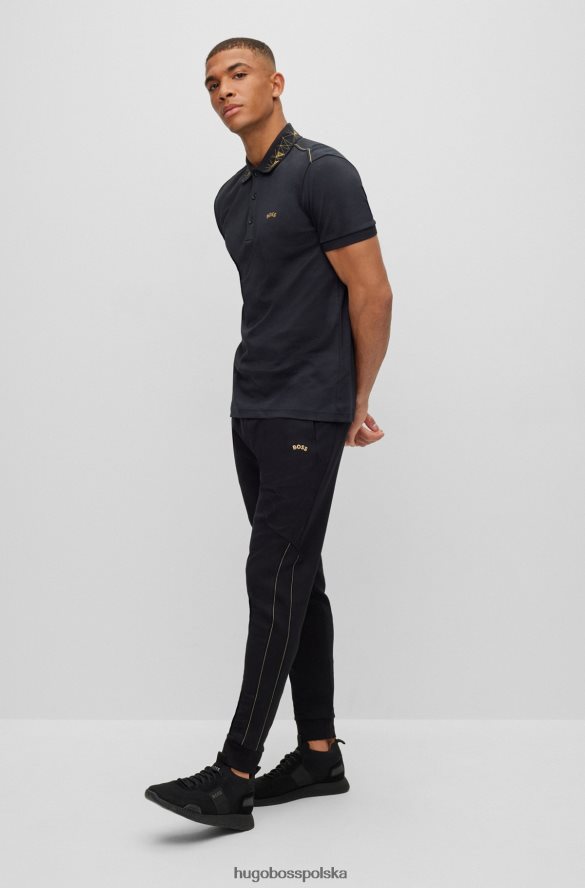 Hugo Boss czarna, bawełniana koszulka polo hugo interlock z grafiką w kratkę czarny R0X0H61542