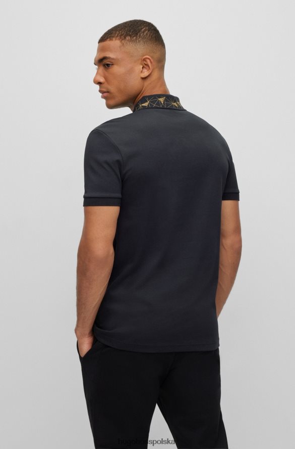 Hugo Boss czarna, bawełniana koszulka polo hugo interlock z grafiką w kratkę czarny R0X0H61542