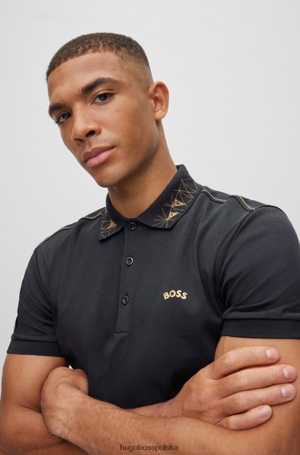 Hugo Boss czarna, bawełniana koszulka polo hugo interlock z grafiką w kratkę czarny R0X0H61542