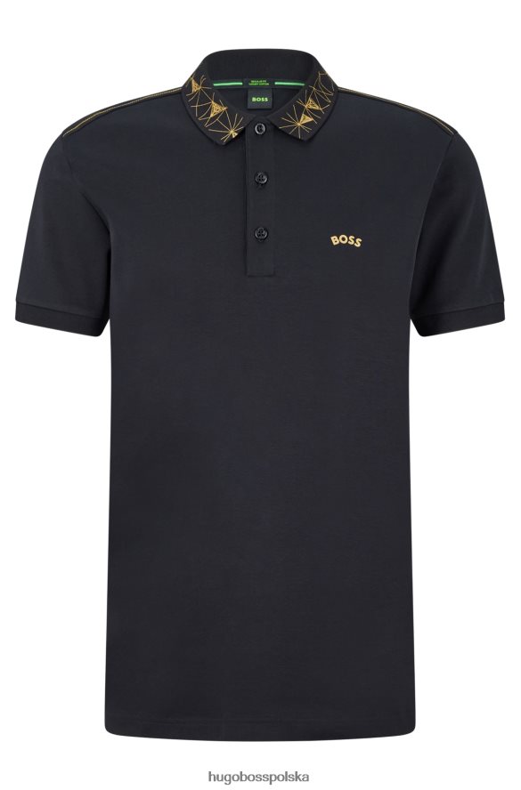 Hugo Boss czarna, bawełniana koszulka polo hugo interlock z grafiką w kratkę czarny R0X0H61542