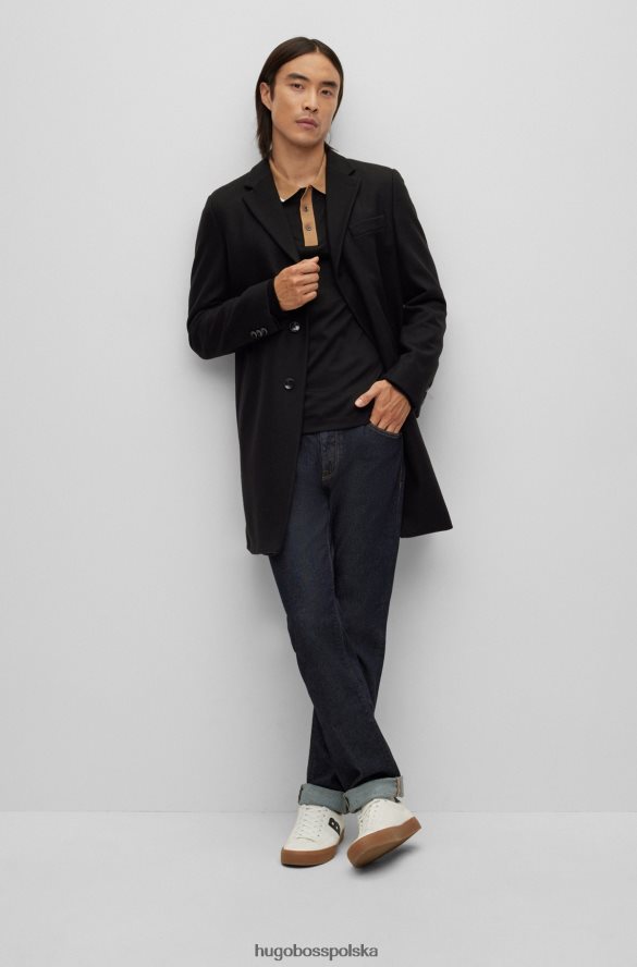 Hugo Boss czarna bawełniana koszulka polo z długim rękawem i kontrastowym kołnierzem hugo czarny R0X0H62859