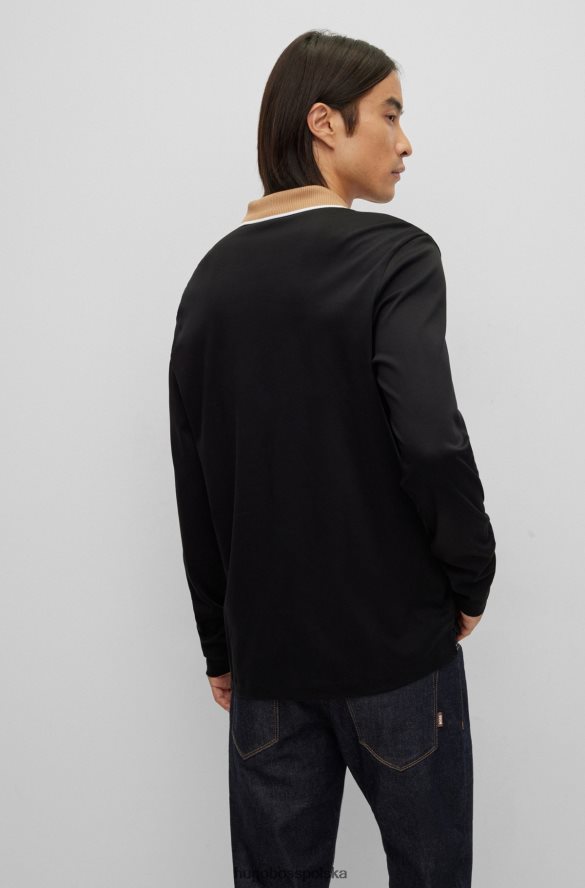 Hugo Boss czarna bawełniana koszulka polo z długim rękawem i kontrastowym kołnierzem hugo czarny R0X0H62859