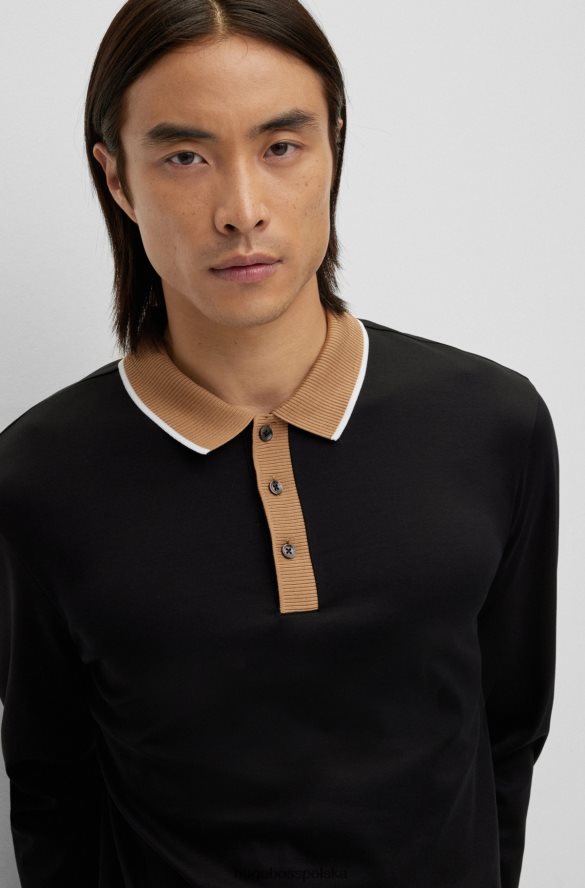 Hugo Boss czarna bawełniana koszulka polo z długim rękawem i kontrastowym kołnierzem hugo czarny R0X0H62859