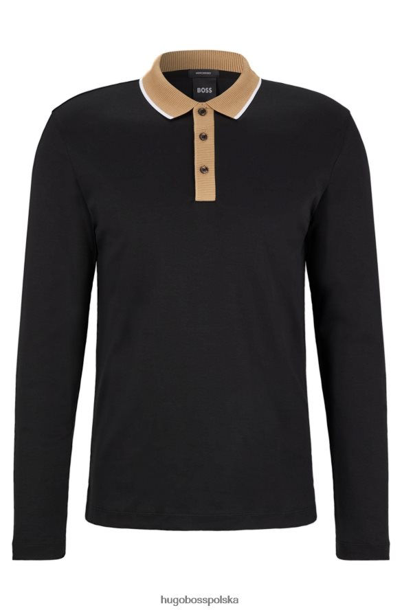 Hugo Boss czarna bawełniana koszulka polo z długim rękawem i kontrastowym kołnierzem hugo czarny R0X0H62859