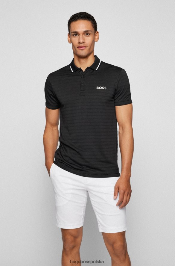 Hugo Boss czarna, dopasowana koszulka polo z dzianiny w paski z kontrastowym logo hugo czarny R0X0H63200