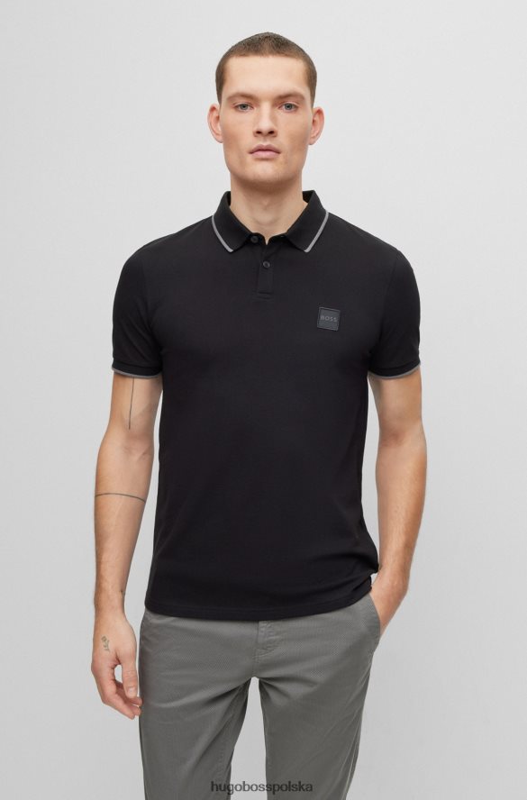 Hugo Boss czarna, dopasowana koszulka polo z elastycznej bawełny, z naszywką z logo hugo czarny R0X0H62890