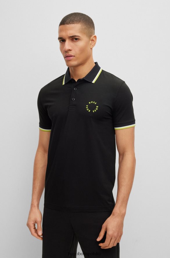 Hugo Boss czarna, dopasowana koszulka polo z elastycznej bawełny, z okrągłym logo hugo czarny R0X0H63927