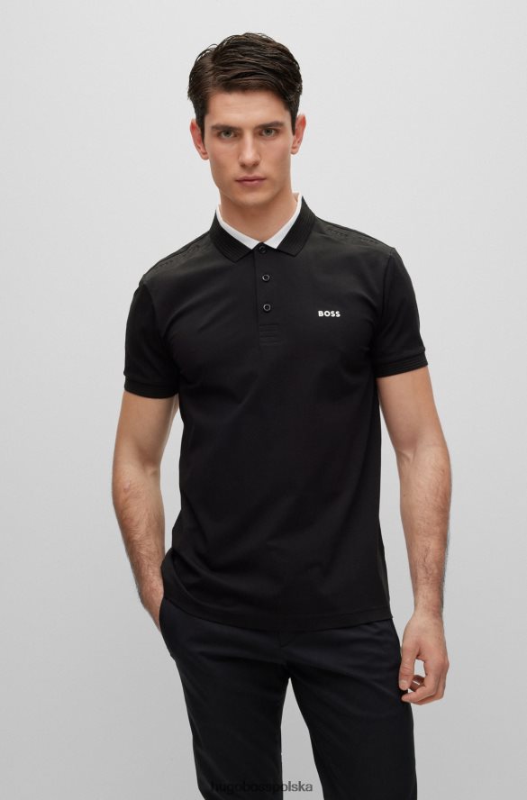 Hugo Boss czarna, dopasowana koszulka polo z elastycznej bawełny, z wstawkami z logo hugo czarny R0X0H63678