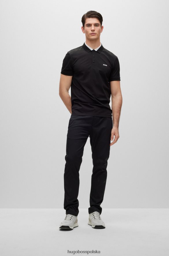 Hugo Boss czarna, dopasowana koszulka polo z elastycznej bawełny, z wstawkami z logo hugo czarny R0X0H63678