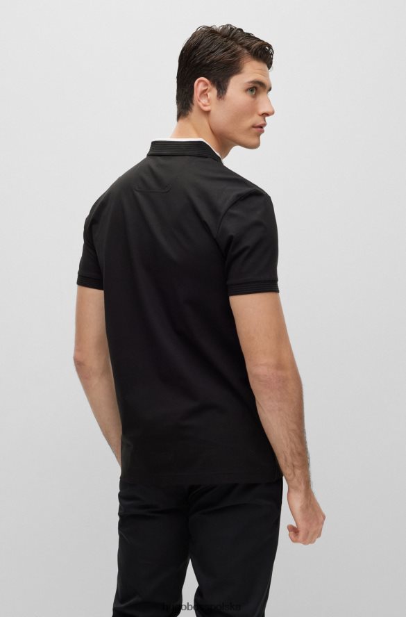 Hugo Boss czarna, dopasowana koszulka polo z elastycznej bawełny, z wstawkami z logo hugo czarny R0X0H63678