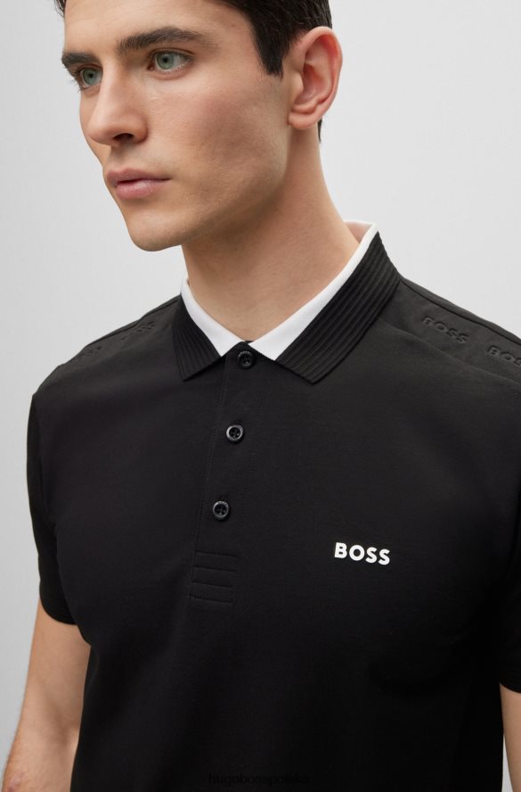 Hugo Boss czarna, dopasowana koszulka polo z elastycznej bawełny, z wstawkami z logo hugo czarny R0X0H63678