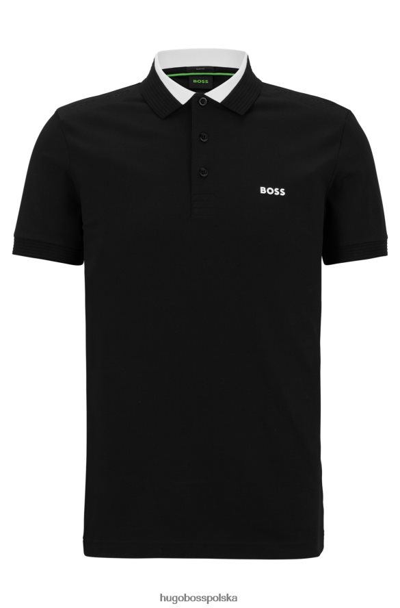 Hugo Boss czarna, dopasowana koszulka polo z elastycznej bawełny, z wstawkami z logo hugo czarny R0X0H63678
