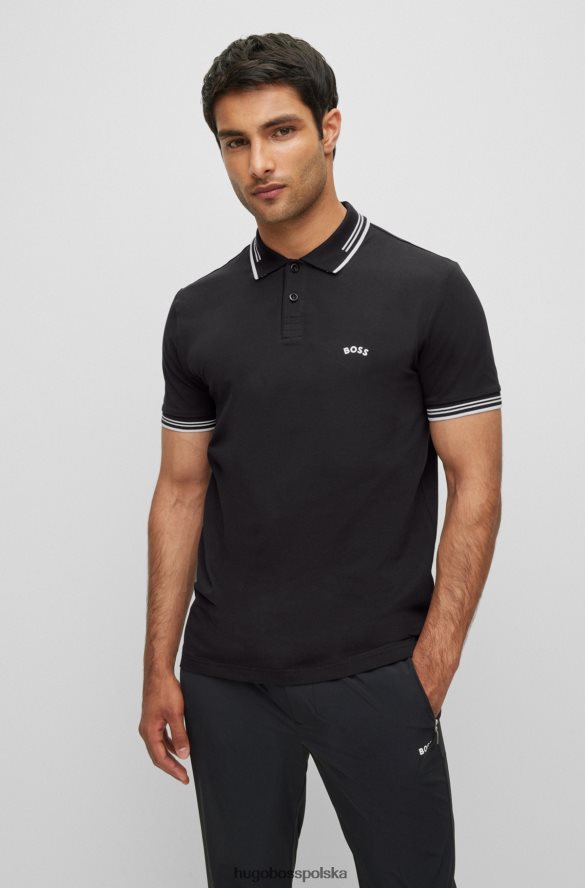 Hugo Boss czarna, dopasowana koszulka polo z elastycznej bawełny z zakrzywionym logo hugo czarny R0X0H63343