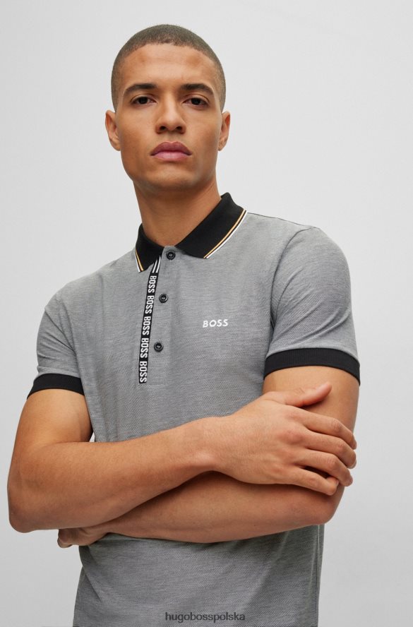 Hugo Boss czarna, dopasowana koszulka polo z markową plisą hugo czarny R0X0H61058