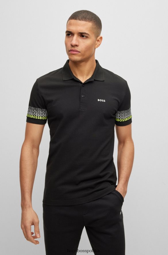 Hugo Boss czarna koszulka polo Hugo z bawełnianej piki i żakardu z wielobarwnymi logo czarny R0X0H63917