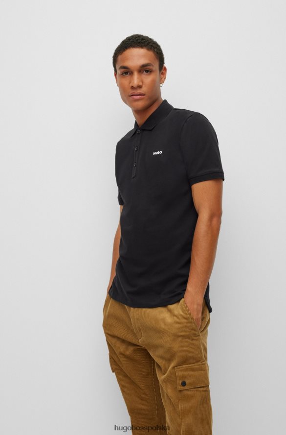 Hugo Boss czarna koszulka polo Hugo z elastycznej bawełny z kontrastowym logo czarny R0X0H63604