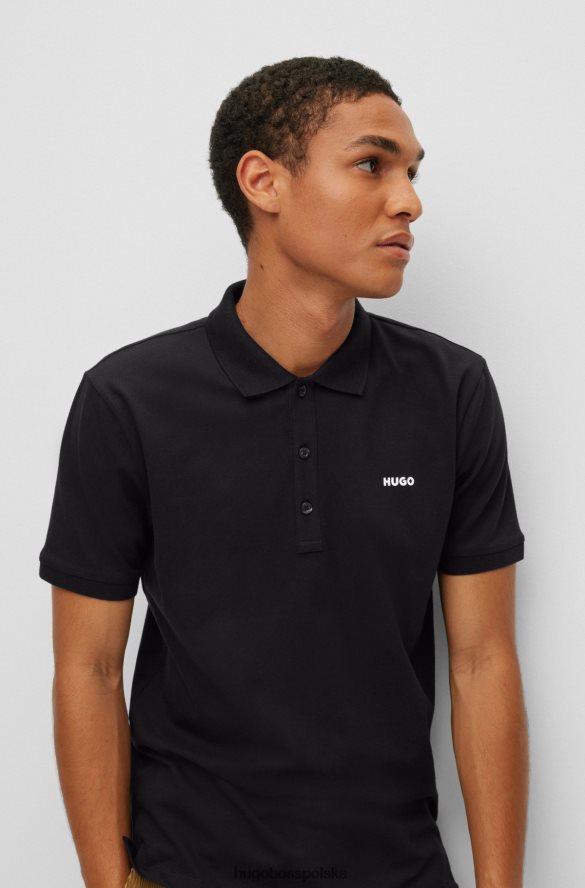 Hugo Boss czarna koszulka polo Hugo z elastycznej bawełny z kontrastowym logo czarny R0X0H63604