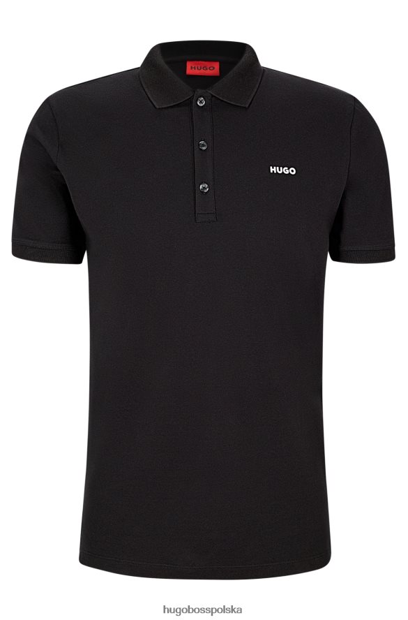 Hugo Boss czarna koszulka polo Hugo z elastycznej bawełny z kontrastowym logo czarny R0X0H63604