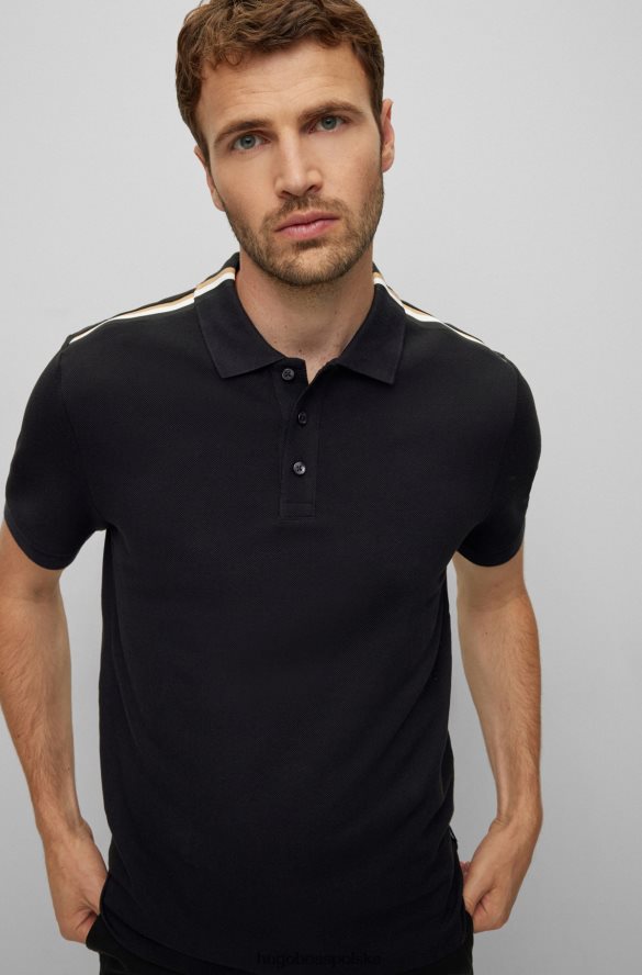 Hugo Boss czarna koszulka polo hugo z bawełny piqu¦ z charakterystycznym paskiem czarny R0X0H61635