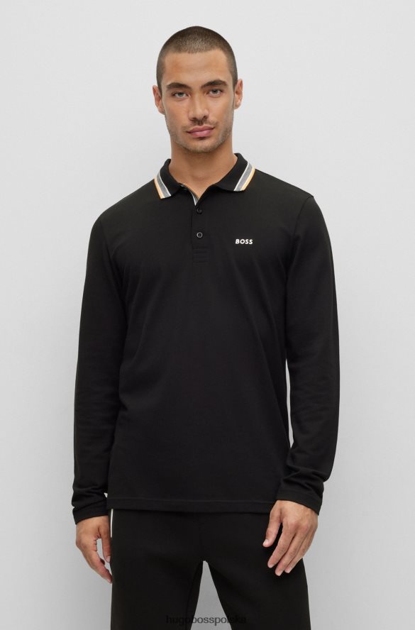 Hugo Boss czarna koszulka polo hugo z bawełny piqu¦ z detalami przy kołnierzyku czarny R0X0H61530