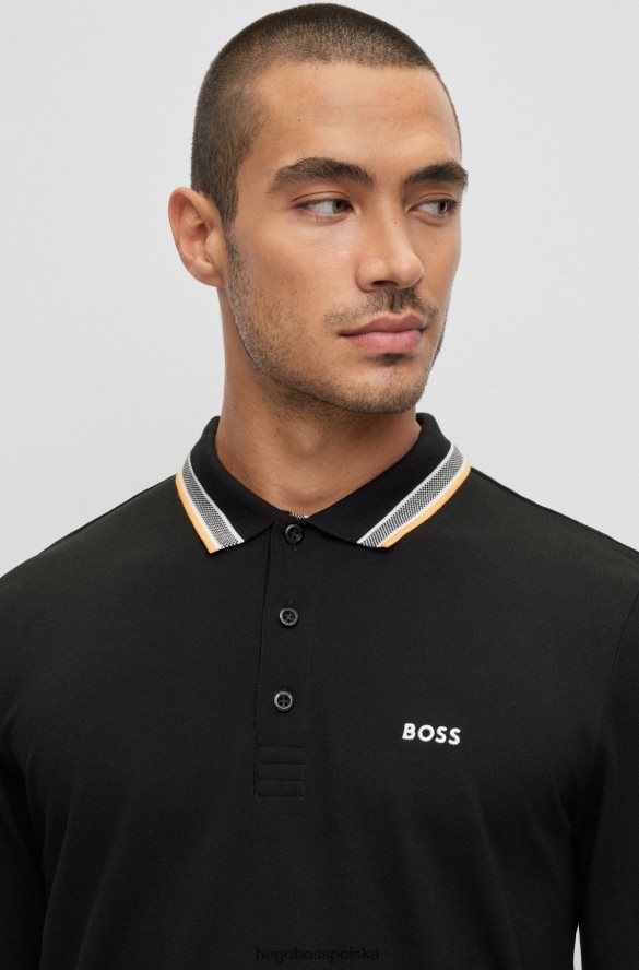 Hugo Boss czarna koszulka polo hugo z bawełny piqu¦ z detalami przy kołnierzyku czarny R0X0H61530