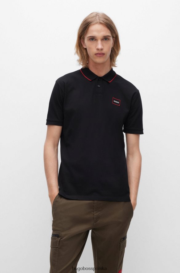 Hugo Boss czarna koszulka polo hugo z bawełny piqu¦ z logo w czerwonej ramce czarny R0X0H62910