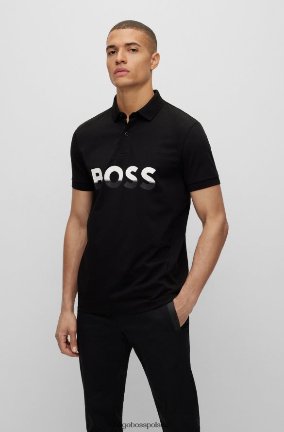 Hugo Boss czarna koszulka polo hugo z mieszanki bawełny z logo z blokami kolorów czarny R0X0H61683
